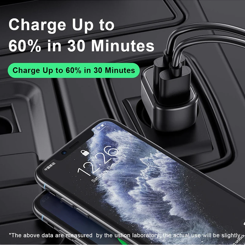 VAORLO Original 30W PD Fast Car Charger TypeC+Dual Port USB 2.4A Fast Charging 9V2A 12V1.5A For Car kit IOS Android Universal