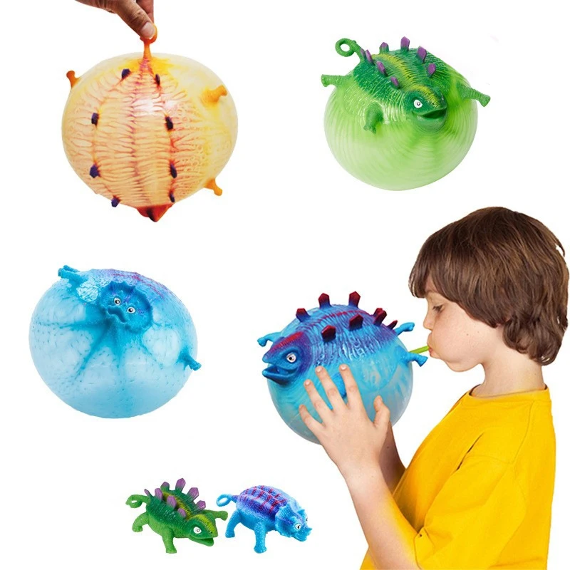 Kids Funny Dinosaur Animals Inflate Vent Balls Toy Squeeze Soft Ball Balloon Outdoors Party Sports Cute Funny Games Gif