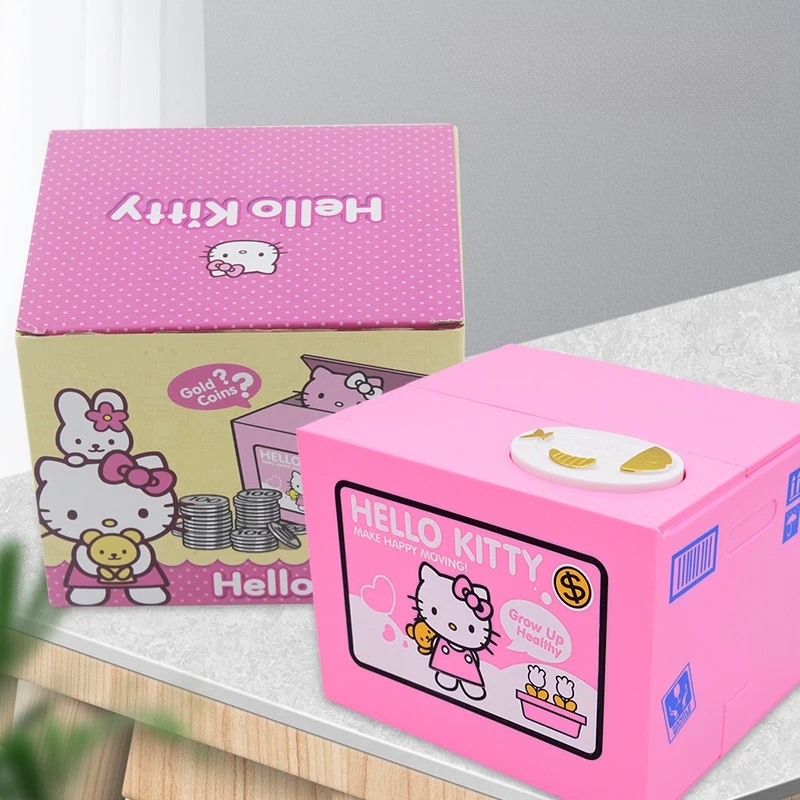 Hello Kitty Skarbonka Sanrio Figurka akcji Anime Kreskówka Elektroniczny KT Kot Kradzież Monety Sejf Zabawki Prezenty dla dzieci