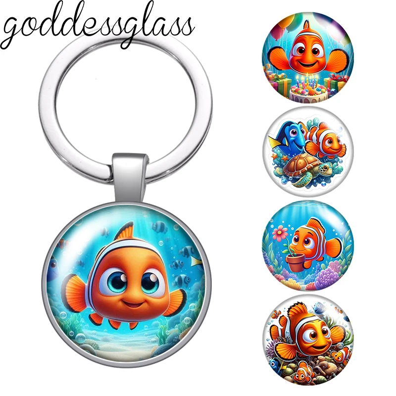Llavero de cristal con cabujón de los personajes de Encuentra a Nemo: Pez Payaso, Marlin y Dory, para bolso, coche, o como adorno para llaves, regalo