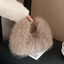 Winter Fashion Plush Women's Hand bag Cute Soft Faux Fur Small Tote Female Shoulder Crossbody Purse Luxury Trend  Bucket Handbag