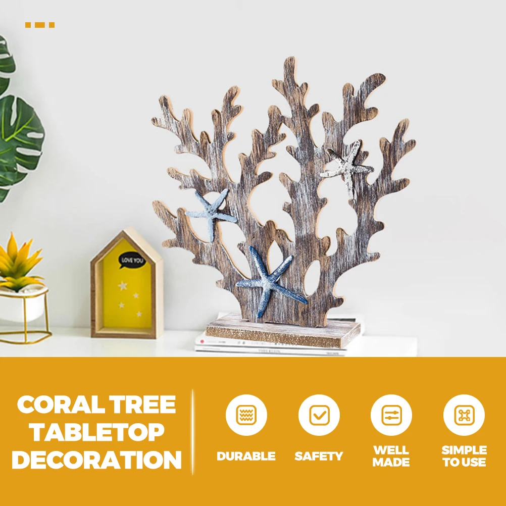 

2 Pcs Tree naments Wooden Decor Retro Figurines Home Office Shop Marine Style Decor Wooden Tree Coral Statues Vintage Wood Coral