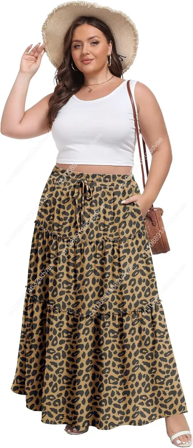 Lepunuo Womens Casual Boho High Waisted Flowy Maxi Skirts Trendy Floral Cute Long Skirts with Pockets