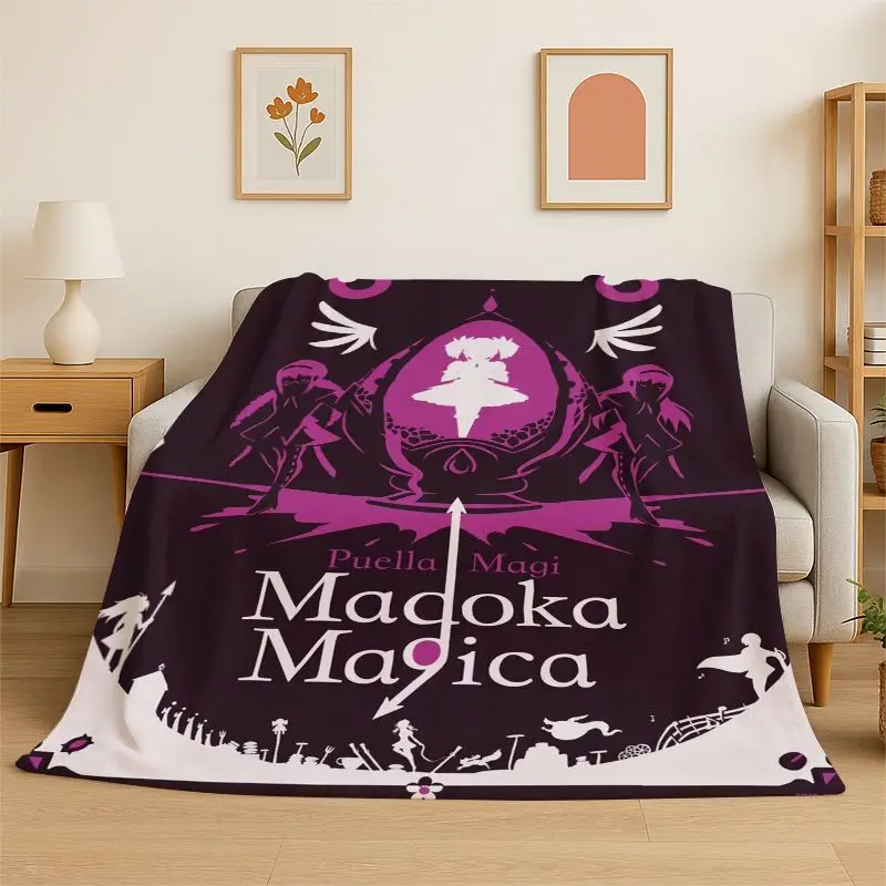 Cute Puella Magi Madoka Magica Cartoon Flannel Blanket,Ultra Soft Warm Plush Throw for Home Bedroom Bed Sofa Cover Office Picnic