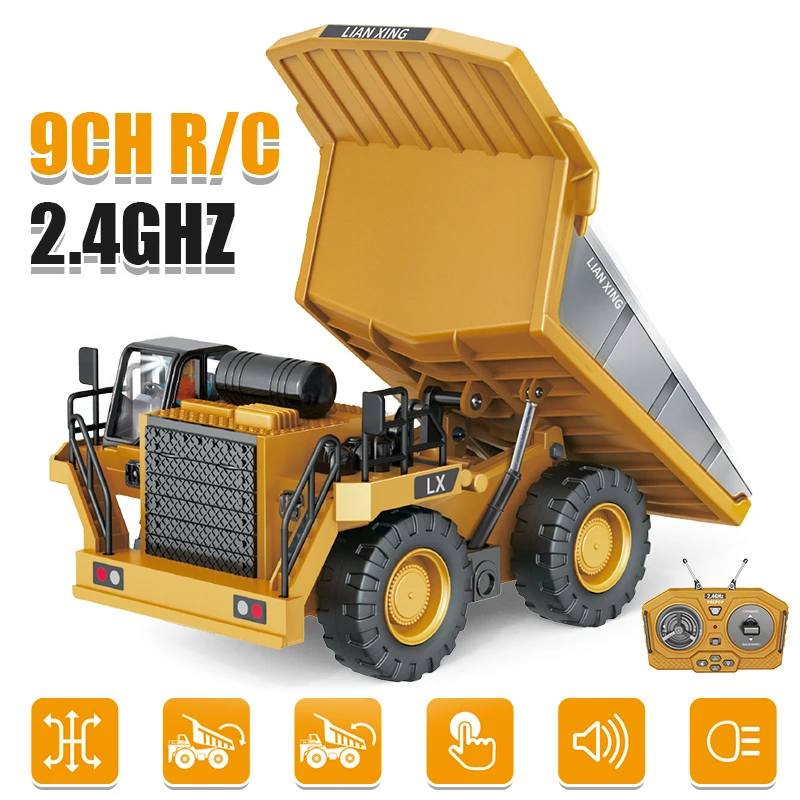 1:24 9CH RC Alloy Dump Truck Car Engineering Vehicle Forklift Heavy Excavator Remote Control Car Toys for Boys Children's Gifts