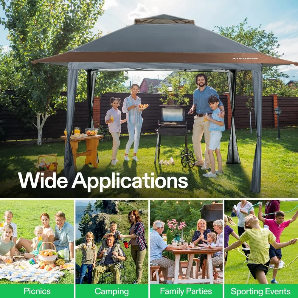 خيمة بمظلة منبثقة مقاس 13 × 13، مأوى مظلة سريع الإعداد مع شبكة ناموسية، قفل مركزي، حقيبة تخزين، شرفة خارجية فورية #6