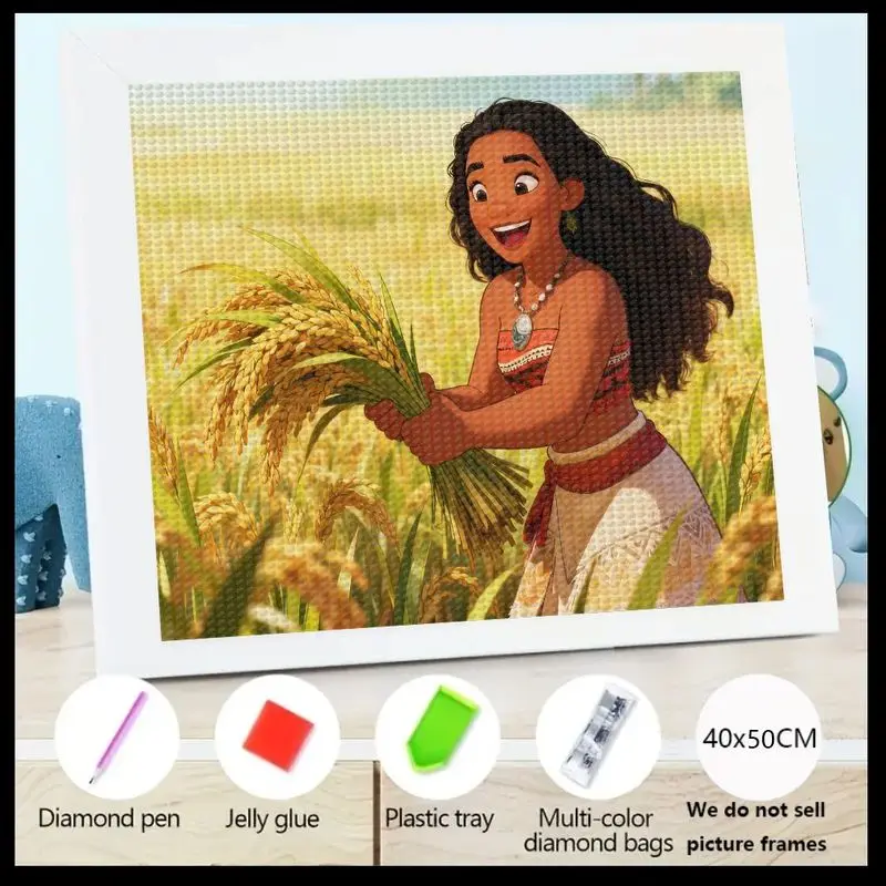 

1PC 5D DIY Full Drill Moana Diamond Painting Kit, Cartoon Princess Character Harvesting Art Craft, Large 40x50cm Round Diamond E