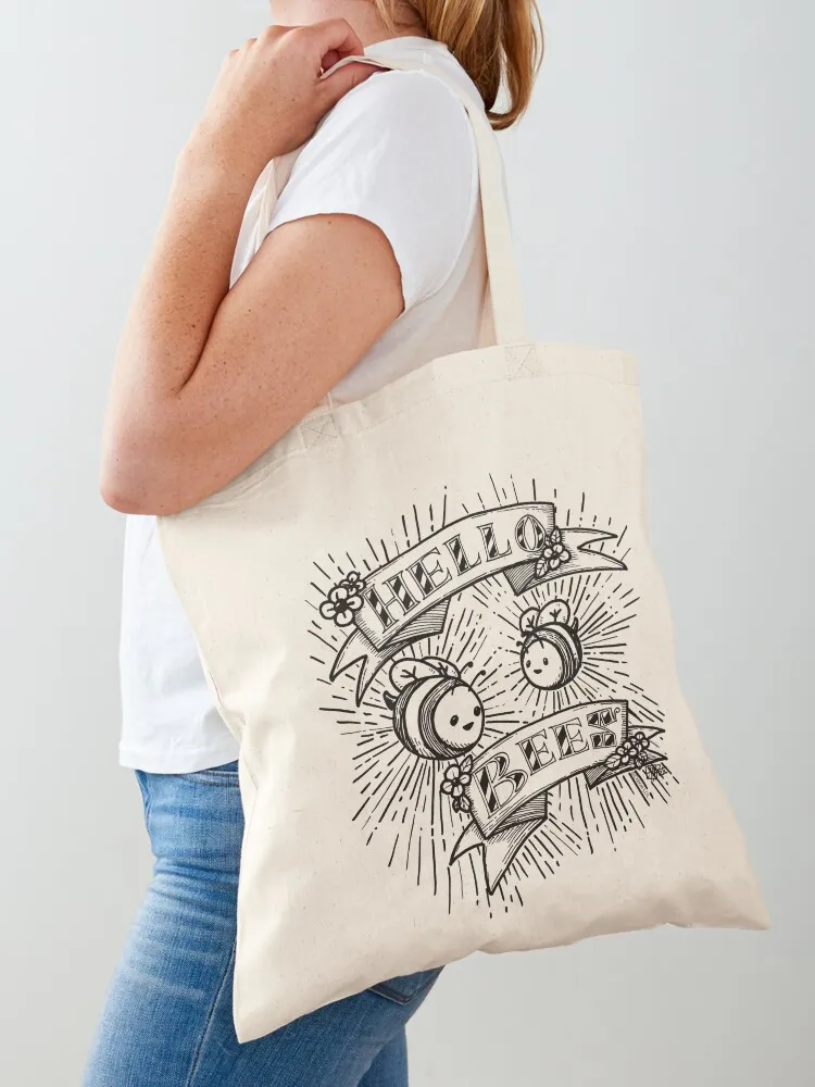 

Hello Bees! Black Outline Tote Bag tote bag custom shoping bag Shopping bags