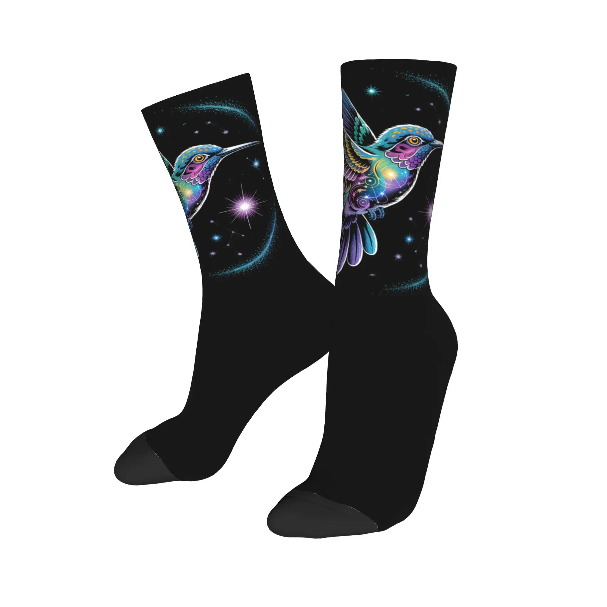 Harajuku Hummingbird Animal Lover Art Tropical Bird Football Socks  Polyester Middle Tube Socks for Unisex Non-slip