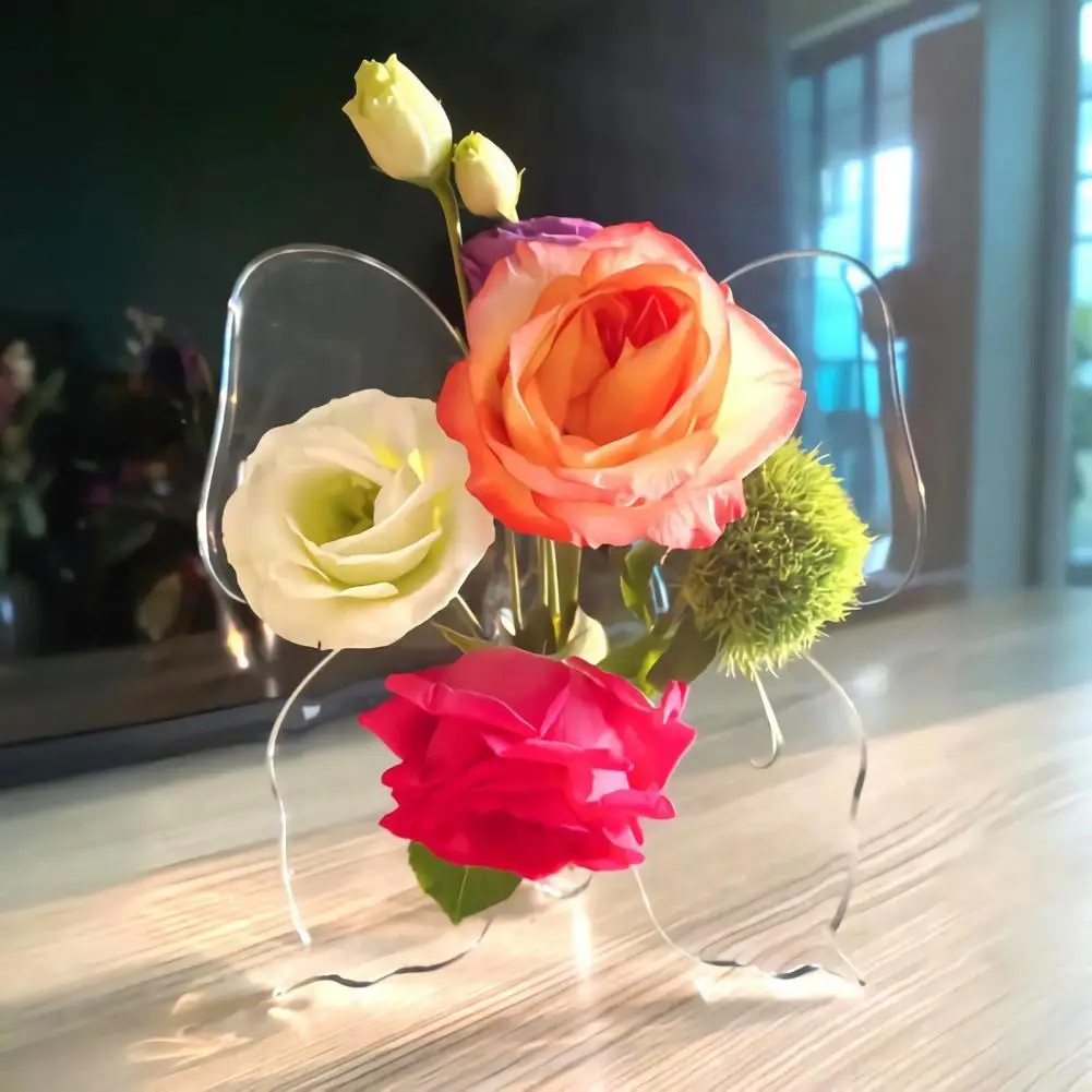 22cm Butterfly Shape Vase Transparent Acrylic Flower Pot Desktop Flower Cuttings Holder For Home End Table Dinning Table Office