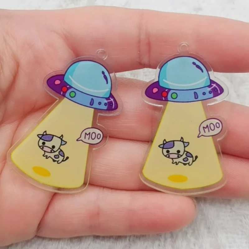 10pcs acrylic alien spaceship pendant, DIY jewelry making earrings necklace keychain accessories