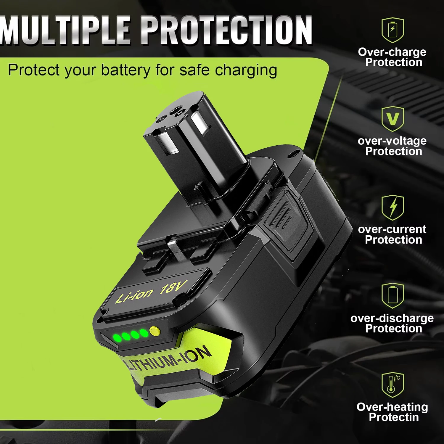 VANON 1/2/4Pcs P108 18V 8.0Ah Replace for RYOBI One+ Plus Li-Ion Battery Pin P104 P107 RB18L50 RB18L20 P108