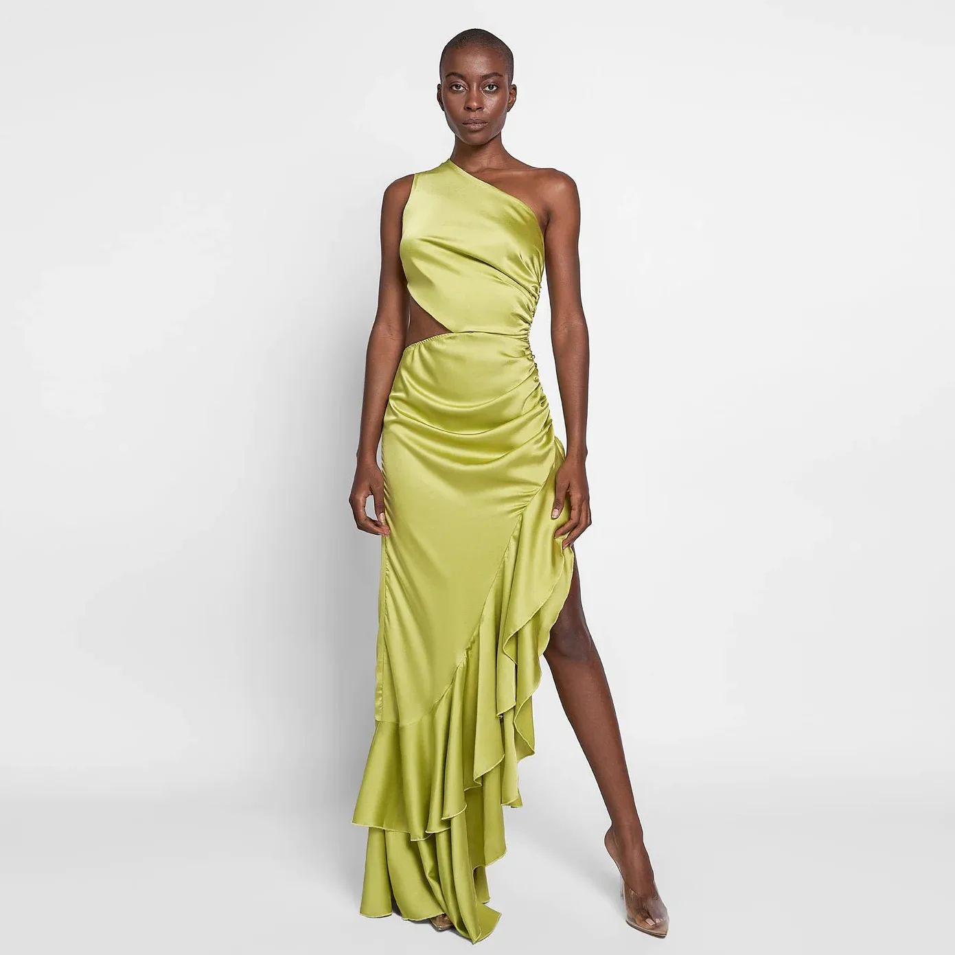 Simple One Shoulder Silk Satin Prom Gown Ruched Green Irregular Formal Party Dresses Unique فساتين السهرة Wedding Guests Dress