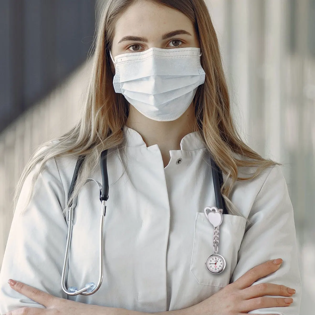 

Heart Shaped Nurse Pocket Watch White Durable Long Lasting Fashion Hanging Watch Creative Design Practical Gift