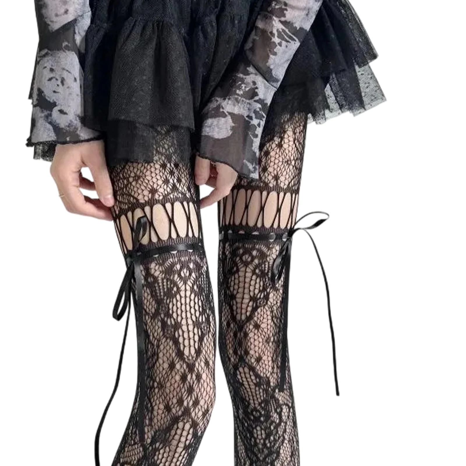 Women Lace Bow Tie Hollow Out Stockings Sexy Flower Bottoms Socks Women Pantyhose Tights Night Club Cosplay Party Accessories