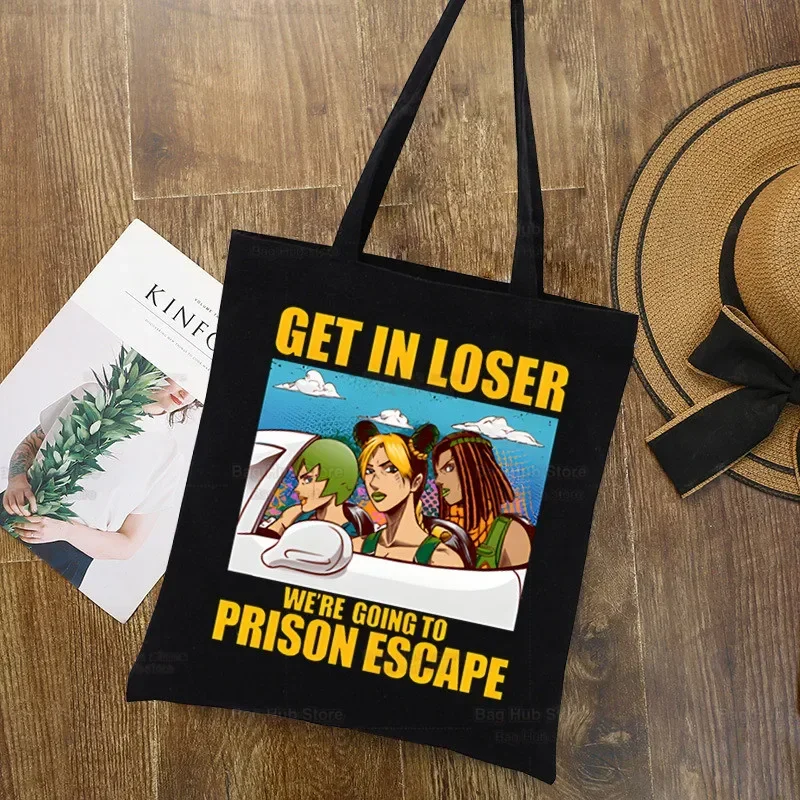 جوجو غريب مغامرة ستار البلاتين الأسود حقيبة قماش قنب النساء الفتيات بسيطة سعة كبيرة تخزين حقيبة يد حقيبة كتف حمل