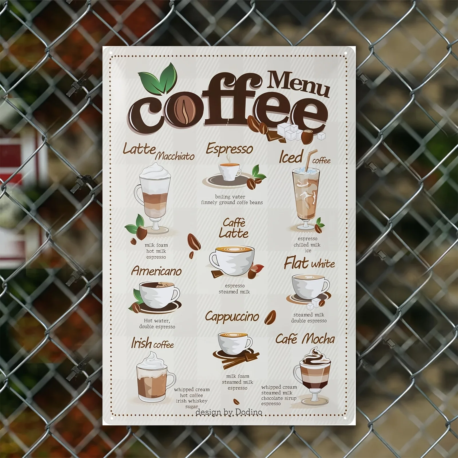 Art Decor Style Coffee Menu Tin Sign,  Iron Wall Hanging Decoration Plate, Multipurpose Vintage Kitchen Accessory, Gift f