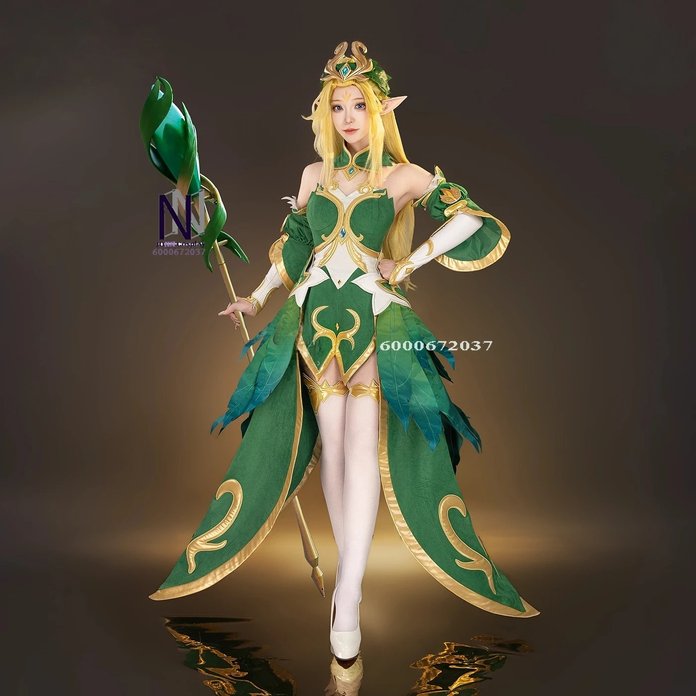 

Hot Game Honor of Kings Cosplay Elven Princess Costume Anime Zhaojun Role Playing Green Dress Outfit Wig for Women Comic Con