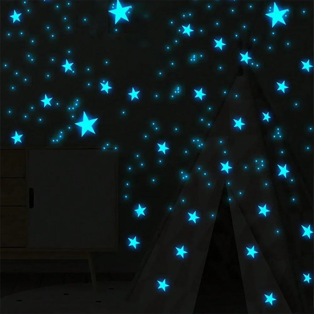 

3/50/100pcs Fluorescent Glow the Dark 3D Stars Moon Wall Stickers Baby Rooms Decoration Girls Bedroom Ceiling Decor Hebrew