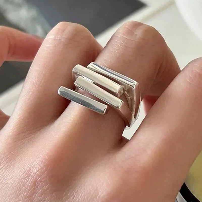 925 Sterling Silver Rings For Women Vintage Handmade Adjustable Layered Ring Fashion Band Female Bijoux Gift