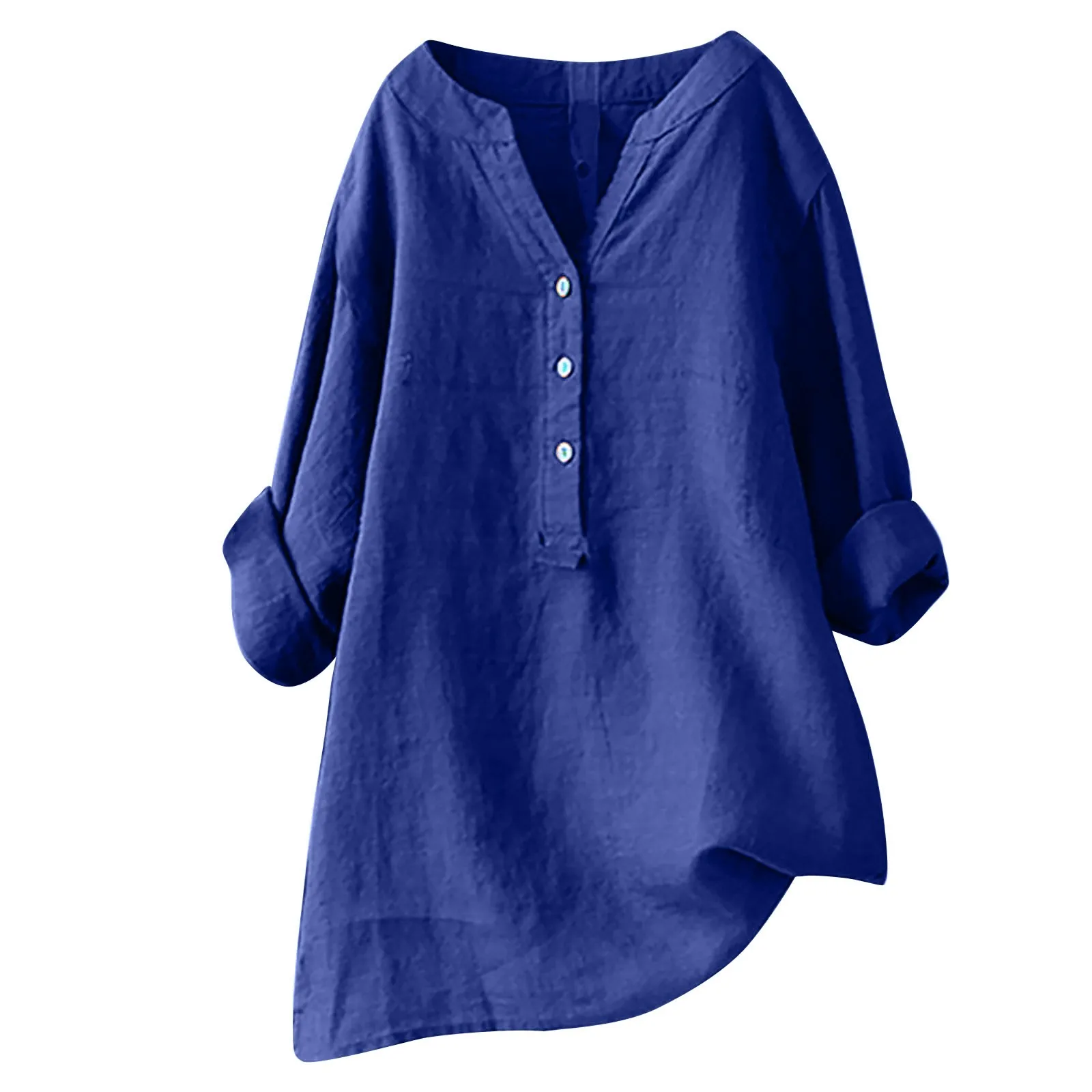 Loose Fitting Button Down Daily Blouse Tops Small V Neck Solid Color Long Sleeve Shirt Women Casual Autumn Comfort Blouse