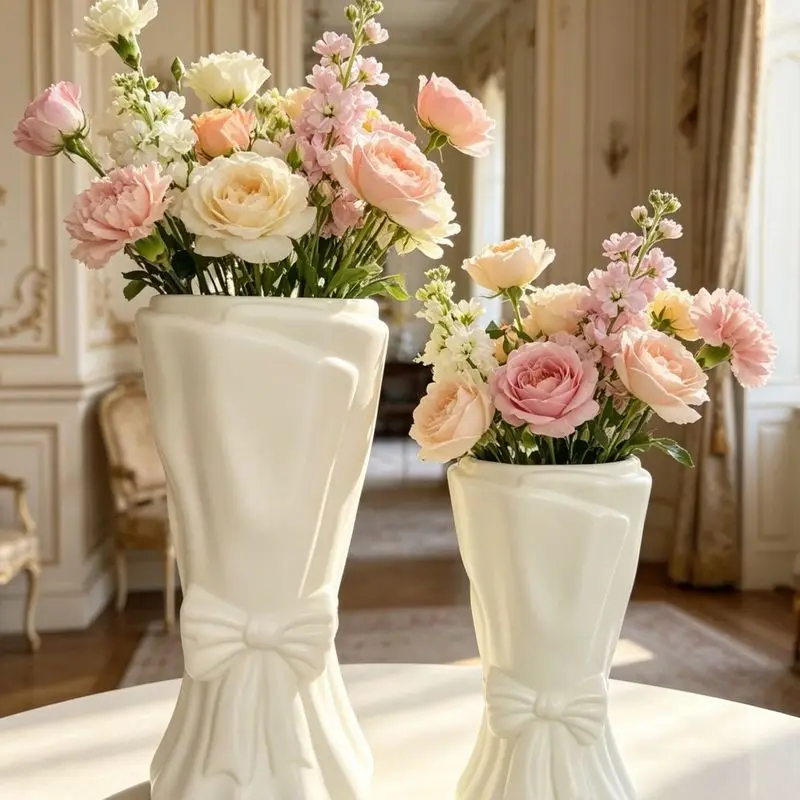 Nordic creative bow-shaped plastic imitation ceramic vase, high-end luxury floral decoration for living room