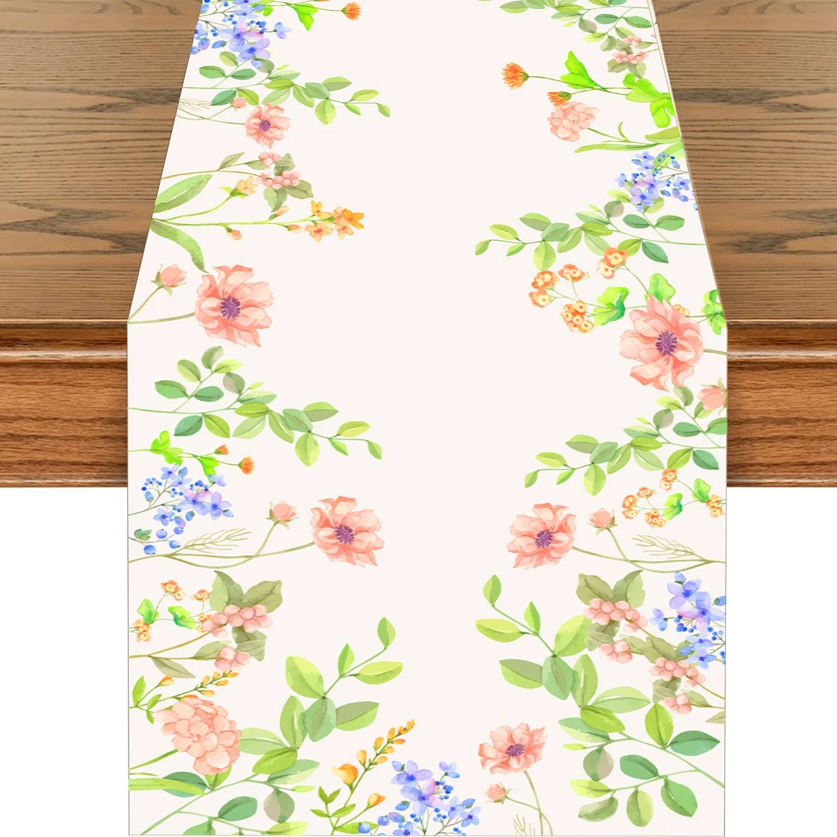 Spring Floral Watercolor Butterfly Colorful Wildflowers Burlap Linen Table Runners for Home Holiday Indoor Outdoor Wedding Party