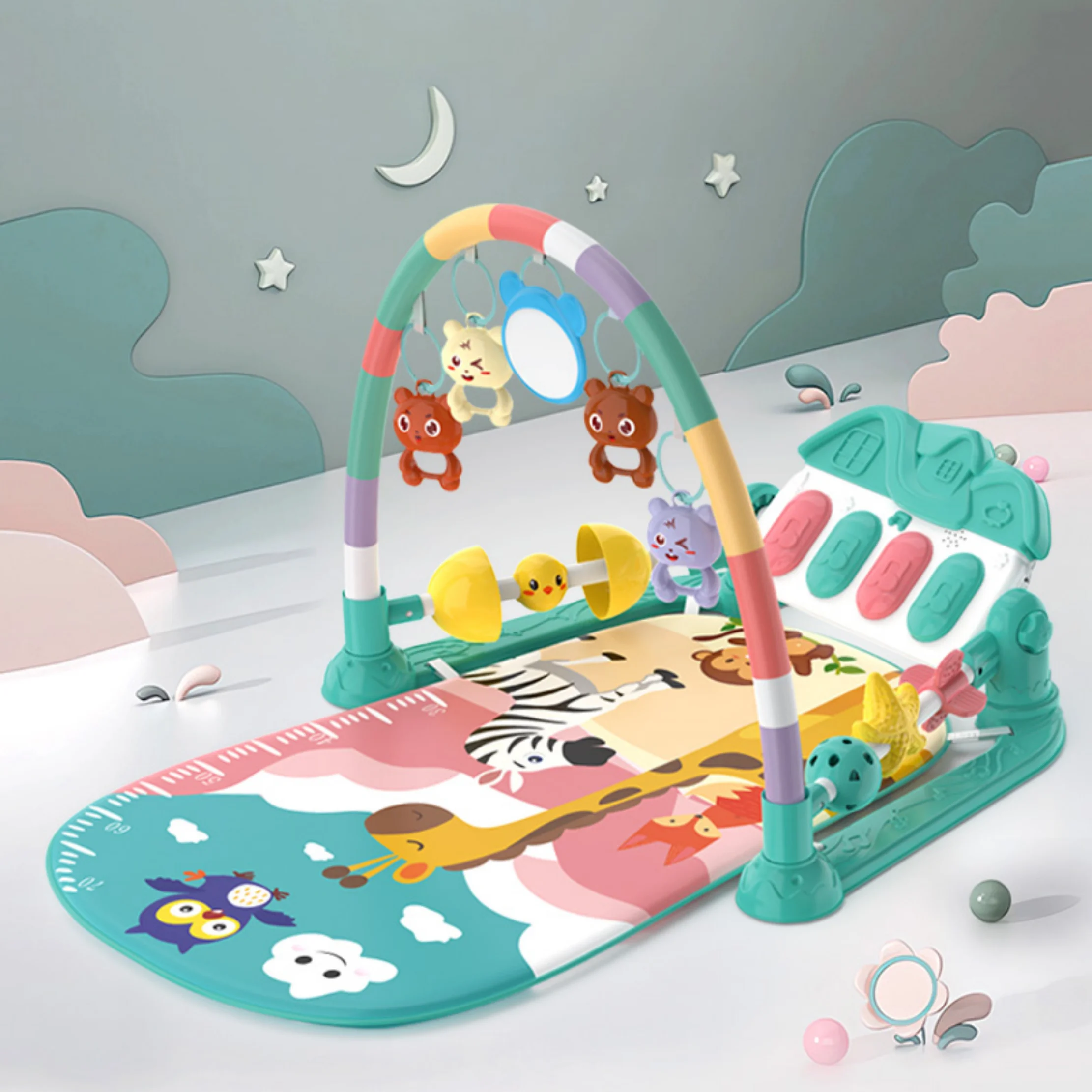 Release Mom's Hands Infant Toy Baby Pedal Piano Fitness Stand Multi-Functional 0-1 Year Old Baby Rattle Toy [Fence with Room]