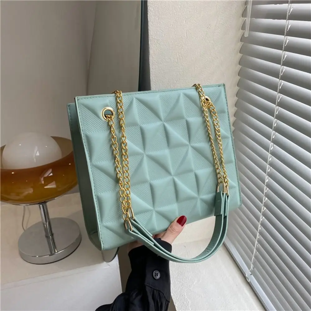 Striped Diamond Handbag Trend Zipper Buckle Metal Chain Shoulder Bags Solid Color PU Armpit Bag Daily Matching