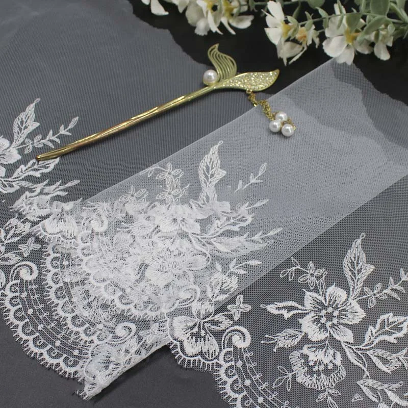 1 Yards Unilateral Eyelashes With Black Flower Embroidery And Lace Thin Hanfu Performance Suit Accessory Width 19cm