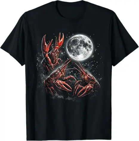 Three Crawfish Moon Crawfish Howling To The Moon Vintage 90er Jahre T-Shirt Y2k Moon Galaxy Space Retro Animal Aesthetic Tee Kleidung – Detail 8