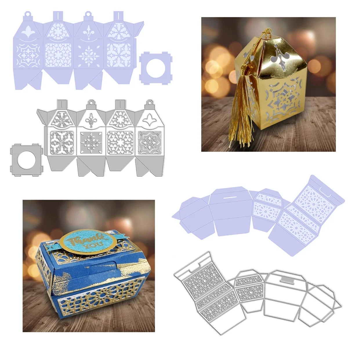 The 3D Arabian Nights Lantern and Moroccan Trinket Chest Gift Box Cutting Dies for Scrapbooking Accessories Frame Card Craft