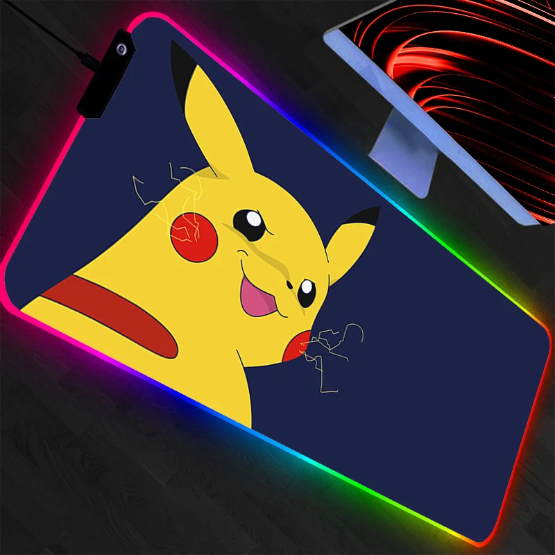 Pokemon Pikachu LED Mouse Pad Komputer Laptop Anime Keyboard RGB Mouse Mat Mousepad Keyboard Gamer Backlight Desk Mat