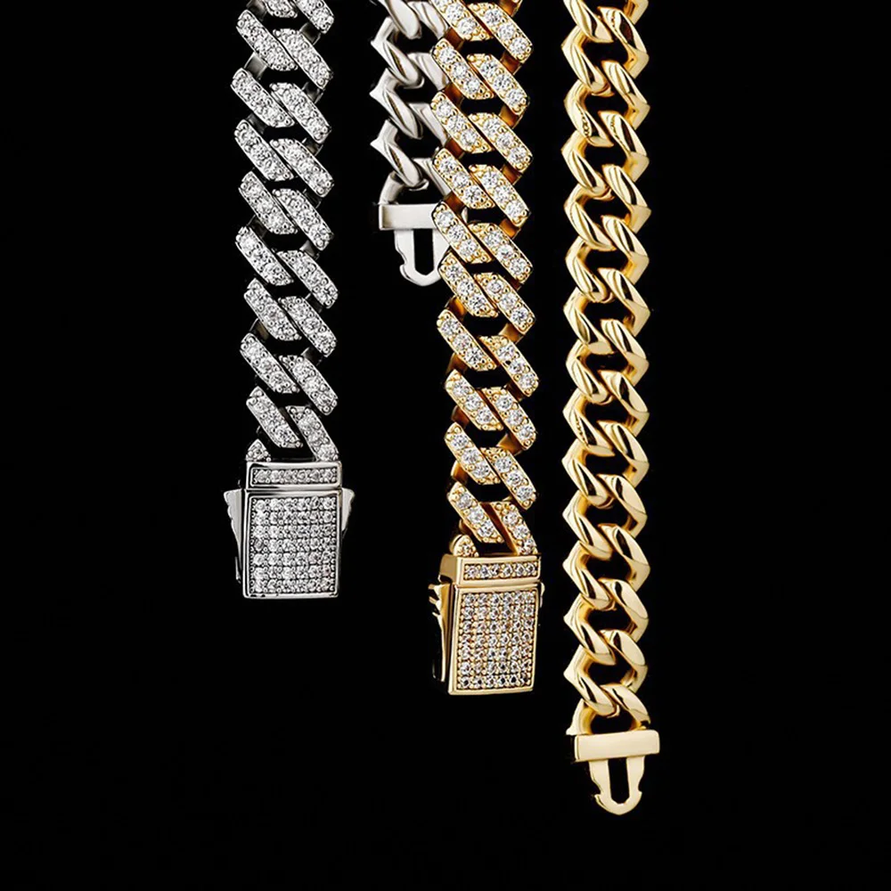 8mm Iced Out Cuabn Chain Link Necklaces for Men Women Bling Zircon Goth Hip Hop Jewelry Free Shipping