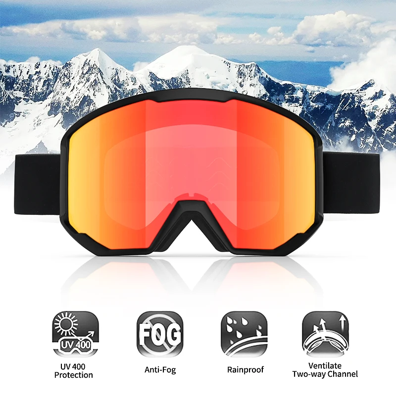 Custom LOGO Anti-Fog Lens Ski Goggles with TPU Frame Ski Glasses Spectacles for Snow Sports Snowboard Goggles OTG Snow Goggles