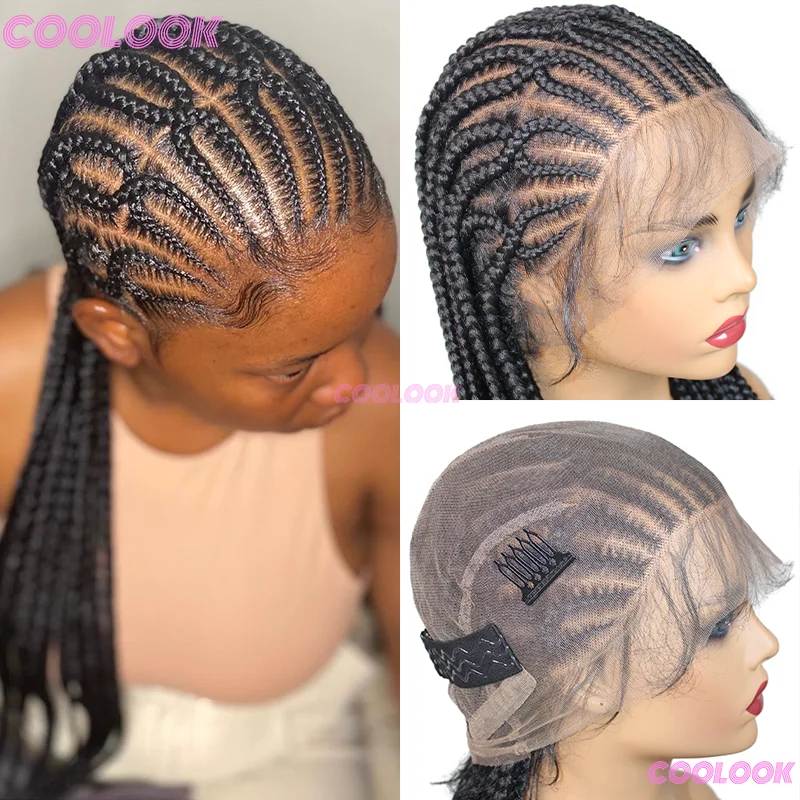 36 "Cornrow Braids ผมวิกผมสังเคราะห์ Braided Wigs สําหรับผู้หญิงสีดํา Knotless กล่อง Braiding วิกผมเต็มลูกไม้ Braided Wigs