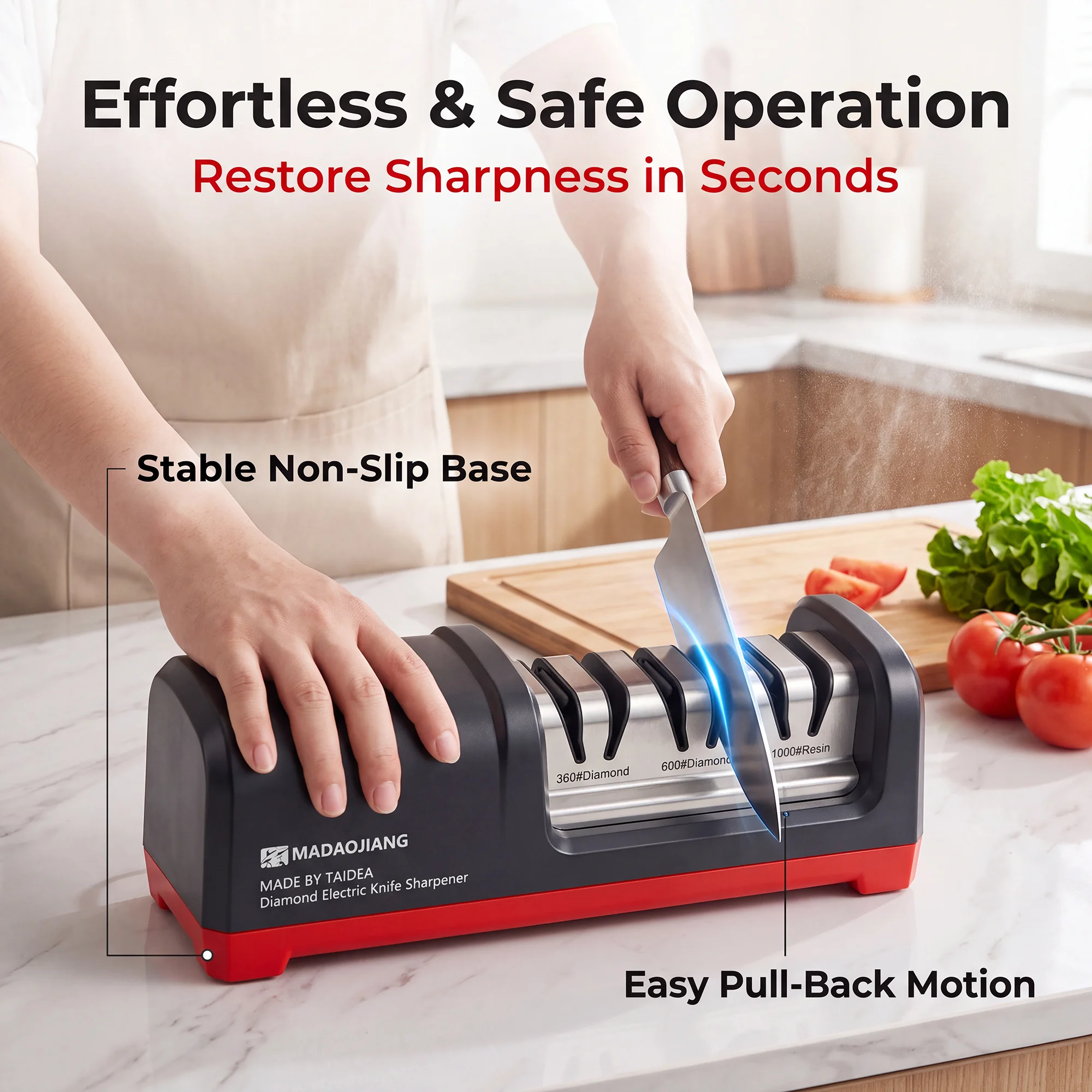 TAIDEA TG2101Electric Diamond Knife Sharpener 3 Stage 360~1000 Grit Pull Back Sharpening Machine Kitchen Knife Tool