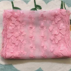 1Meter Bilateral Embroidery Tulle Lace Trim DIY Lingerie Sewing Crafts Pink Hearts Lace for Bra Needle Work Dress Accessories