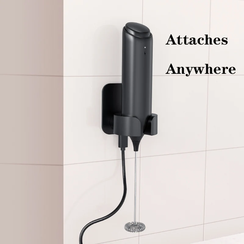 Elektrische Milchaufschäumer Set mit Wiederaufladbare Basis Wand-montierbar Schaum Maker Handheld Schneebesen Schäumer für Kaffee Aufschäumen Zauberstab Typ C