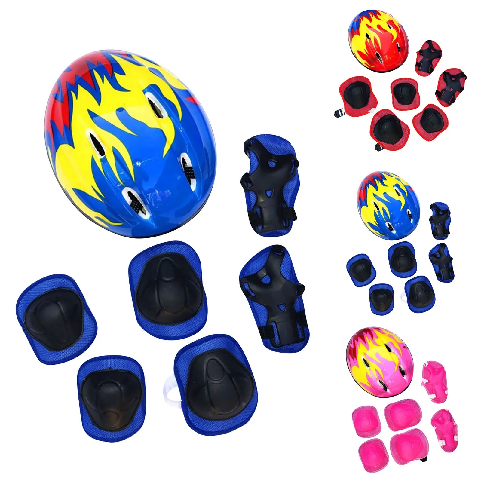 7Pcs/Set Children Helmet Breathable Shockproof Knee Elbow Wrist Pads Circling Helmet For Beginners