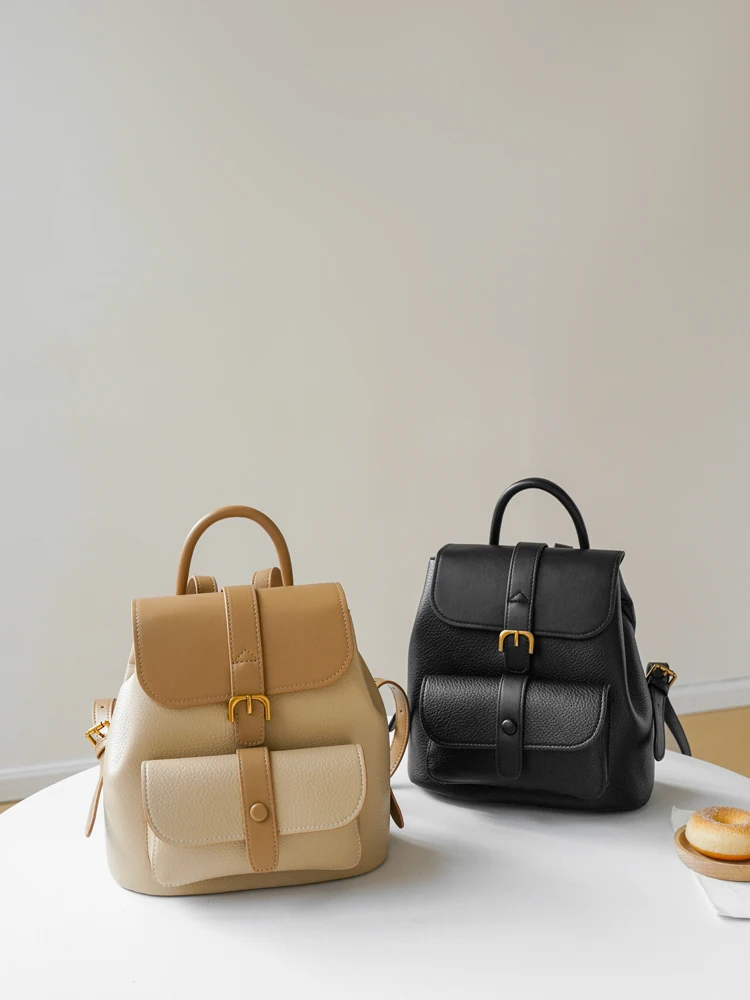 Retro Fashion Large Capacity Women's Backpack Commuting Color Block Travel Bag Soft Leather Zipper Closure Everyday Bag