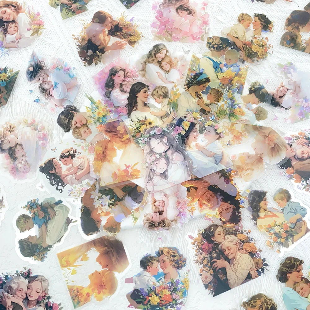 50Pcs Mother’s Day Flower Transparent Stickers Decals For Phone Laptop Bottle Notebook Aesthetic Waterproof Sticker
