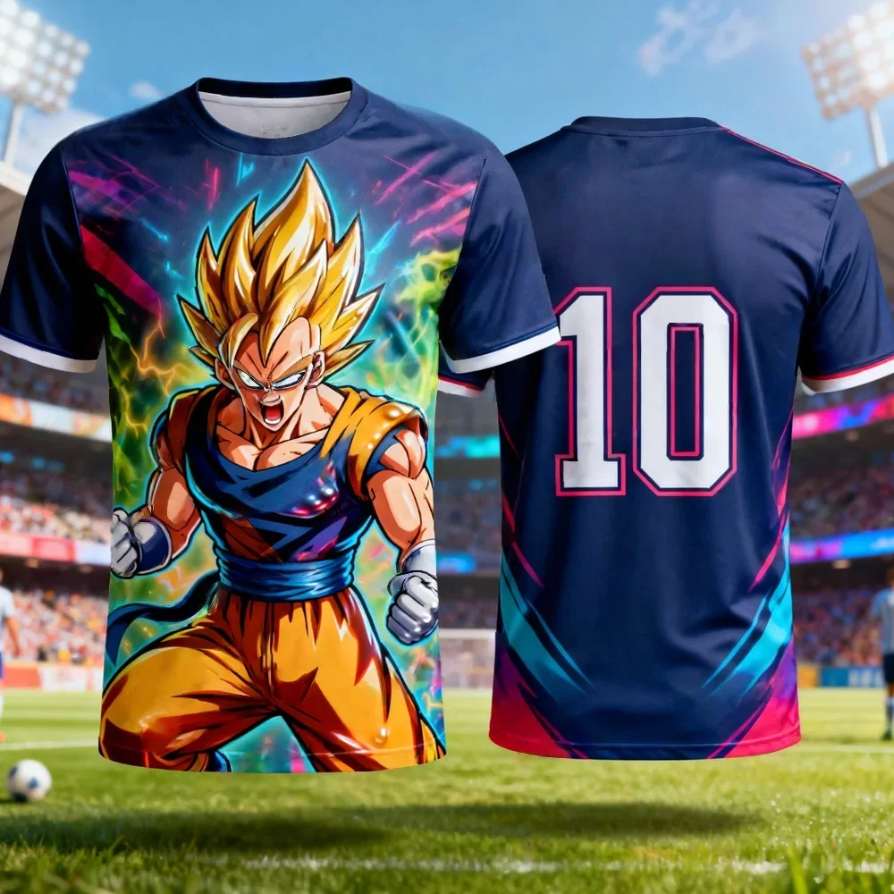 Fashion Summer 2026 Dragon Ball Super Saiyan Goku Neon-themed 3D Printed Loose and Breathable T-shirt for Adults and Children