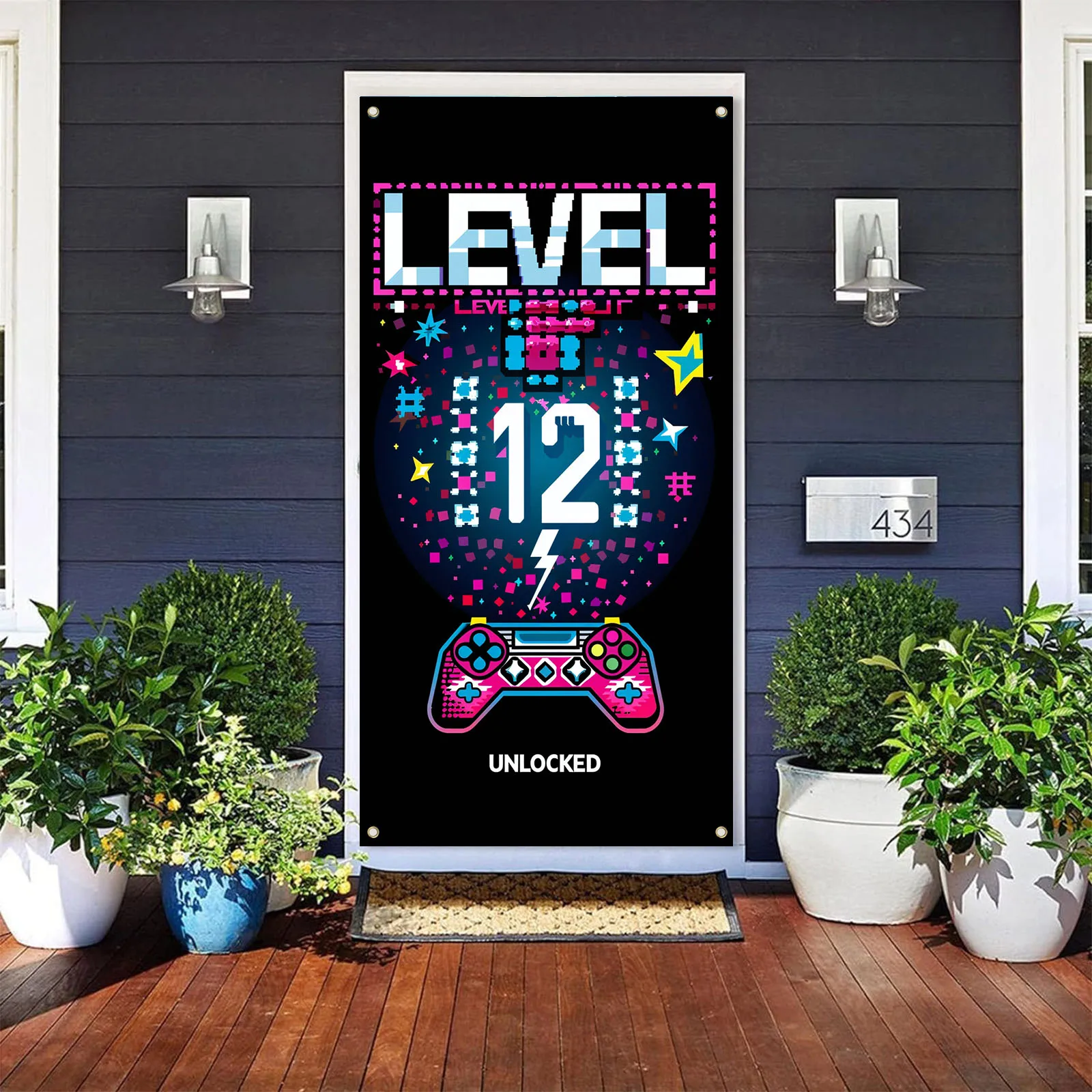 70×35 inch Level 12 Unlocked Birthday Banner 12th Birthday Decorations for Boys 12th Video Game Birthday Decor