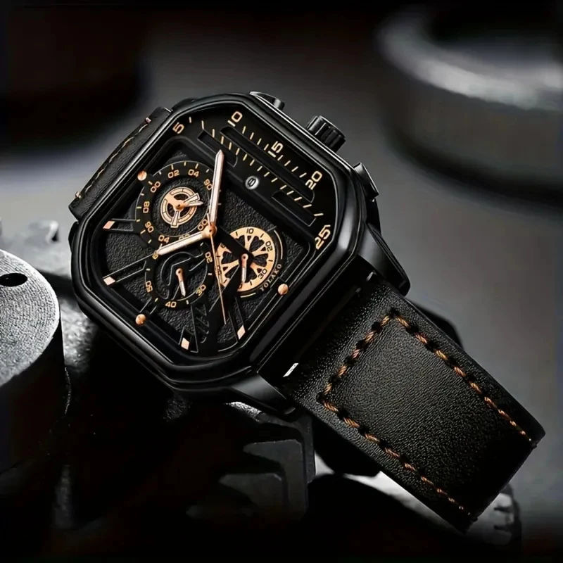 Summer Popular Male Luxury Big Dial Men Square Quartz Watch Casual PU Leather Strap Fitness Sports Wristwatch Giving Good Things