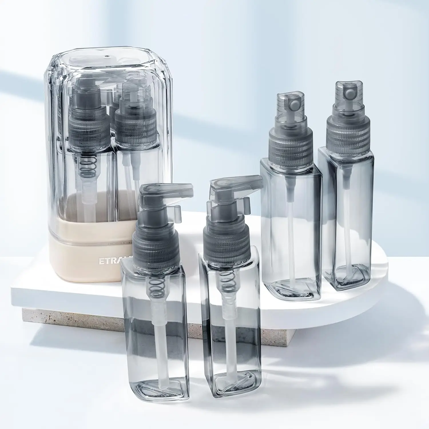 

4-in-1 Travel Split Bottle Set Empty Reusable Cosmetics Bottles Leak Proof Containers For Toiletries Water Cream Spray Bottle