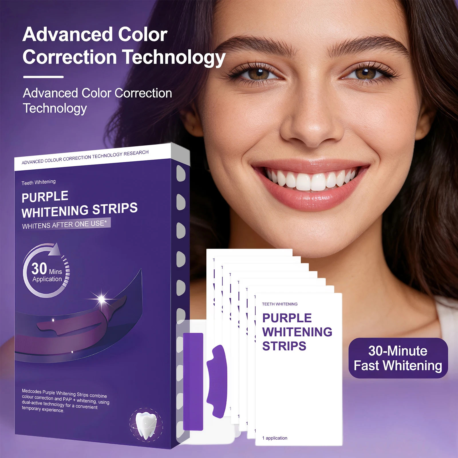 Purple Whitening Strips for Sensitive Teeth Removes Stains Plaque Stain Whitening Supplies Tooth Stickers Tooth Whitening Strips