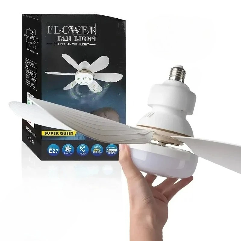LED Ceiling Fan Light E27 with Remote Control for Dimming, Suitable for Living Room, Study, Household Use, 85-265V