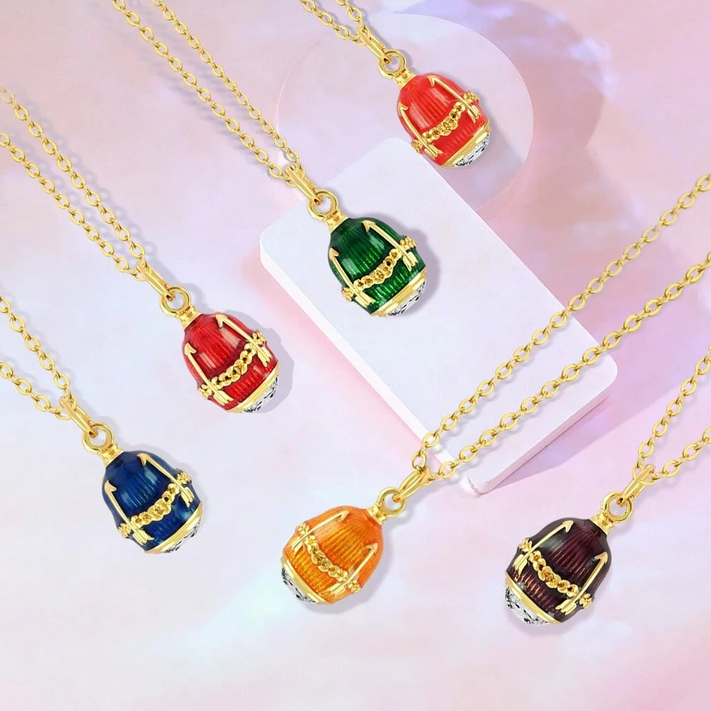 YAFFIL Multi Color! Enamel Egg Necklace A Niche Design Statement Collar Chain Versatile And Luxurious Neck Chain