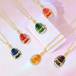 YAFFIL Multi Color! Enamel Egg Necklace A Niche Design Statement Collar Chain Versatile And Luxurious Neck Chain
